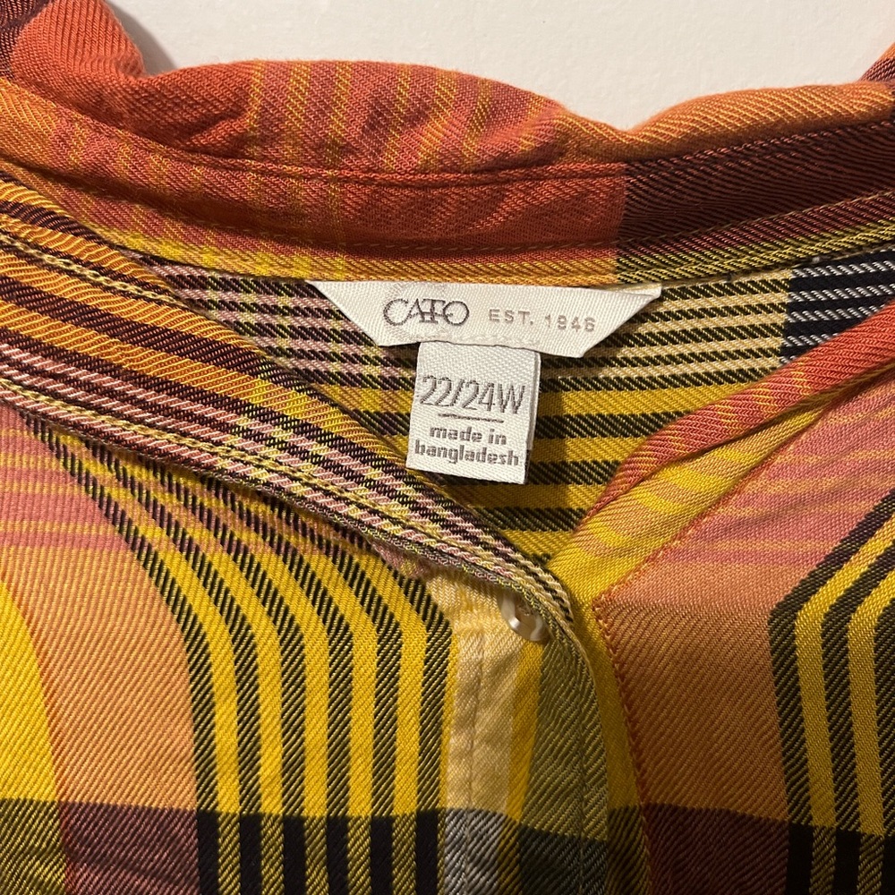 Cato Plaid Button Down High-Low Tunic Top Multicolor Womens Plus Size 22/24W - Picture 2 of 7